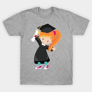 Graduation Girl, Cute Girl, Orange Hair, Diploma T-Shirt